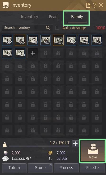 BDO Family Inventory: Shared Character Bag Slots .